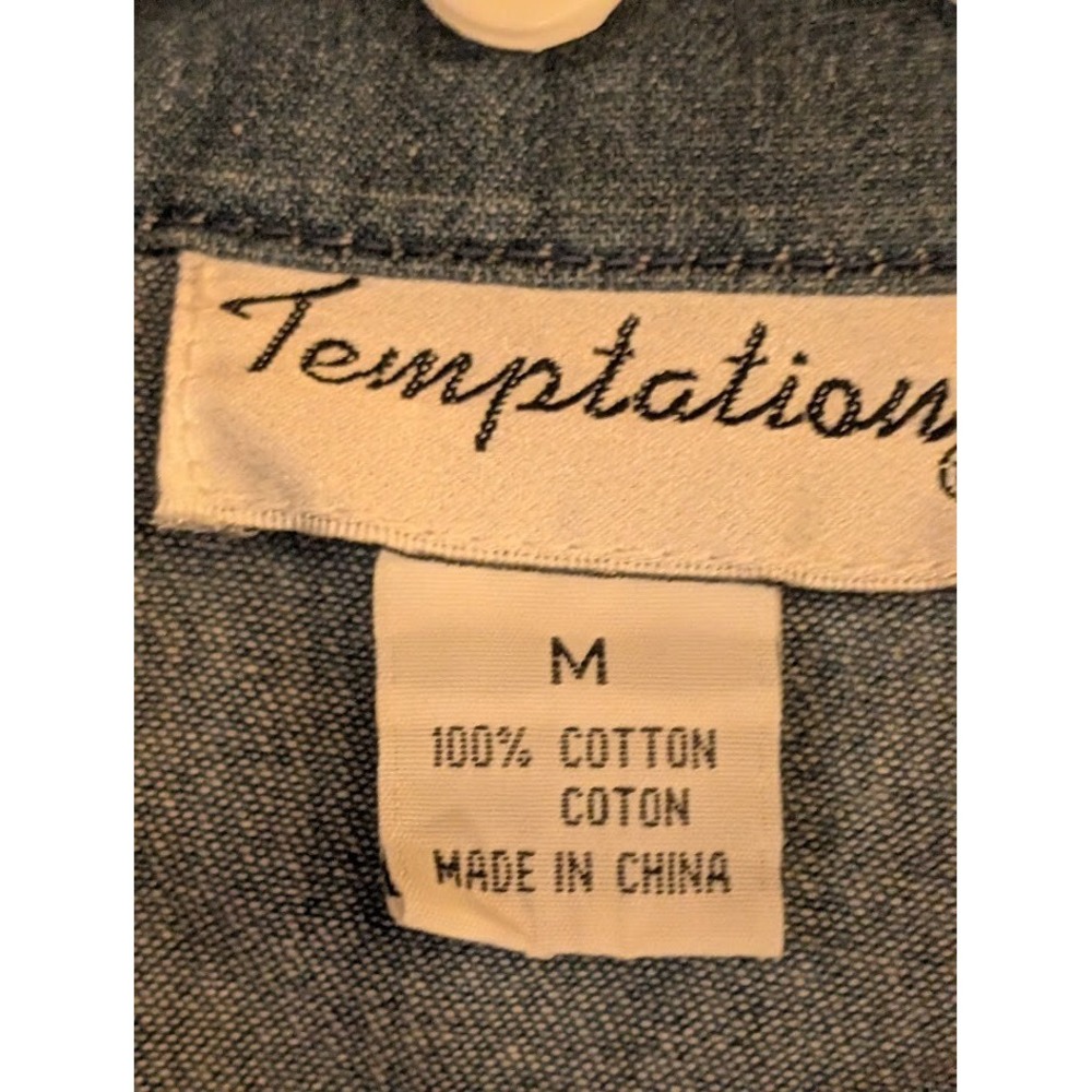 Vintage Temptations Denim Sleeveless Button-Up Shirt Floral‎ Embroidery M - Picture 3 of 3
